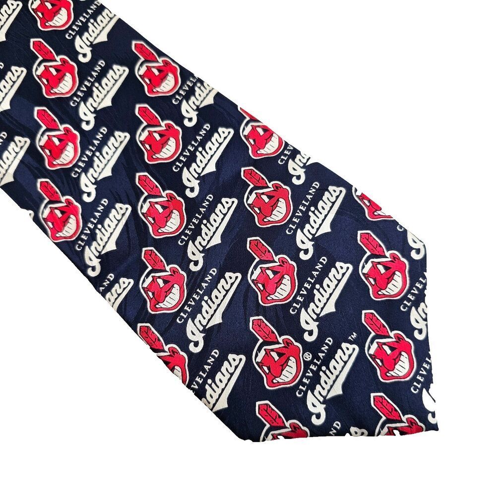 Cleveland Indians Tie Blue MLB Baseball Necktie Novelty Chief Wahoo Adult Silk